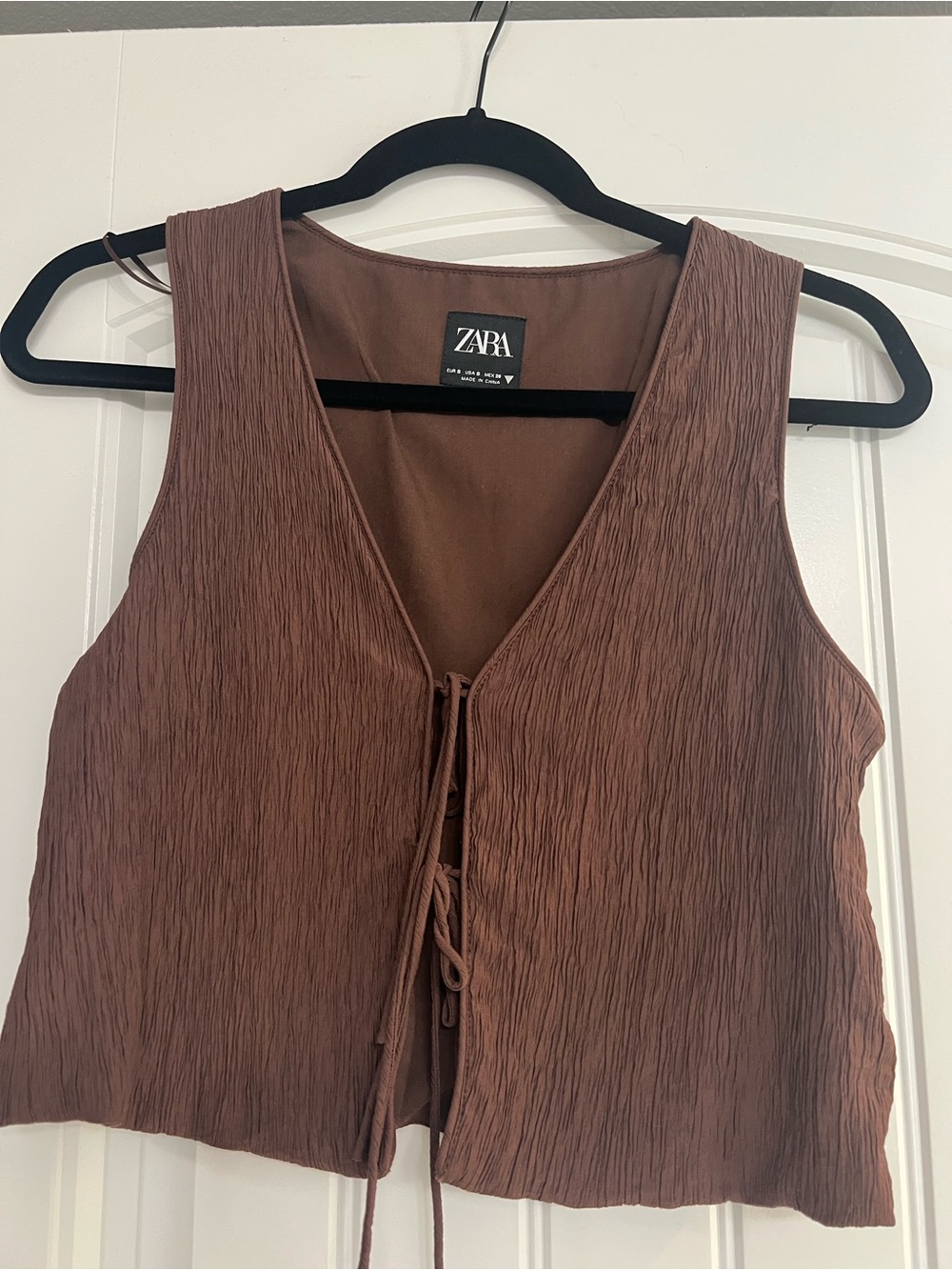 ZARA Brown Textured Tie-Front Crop Top